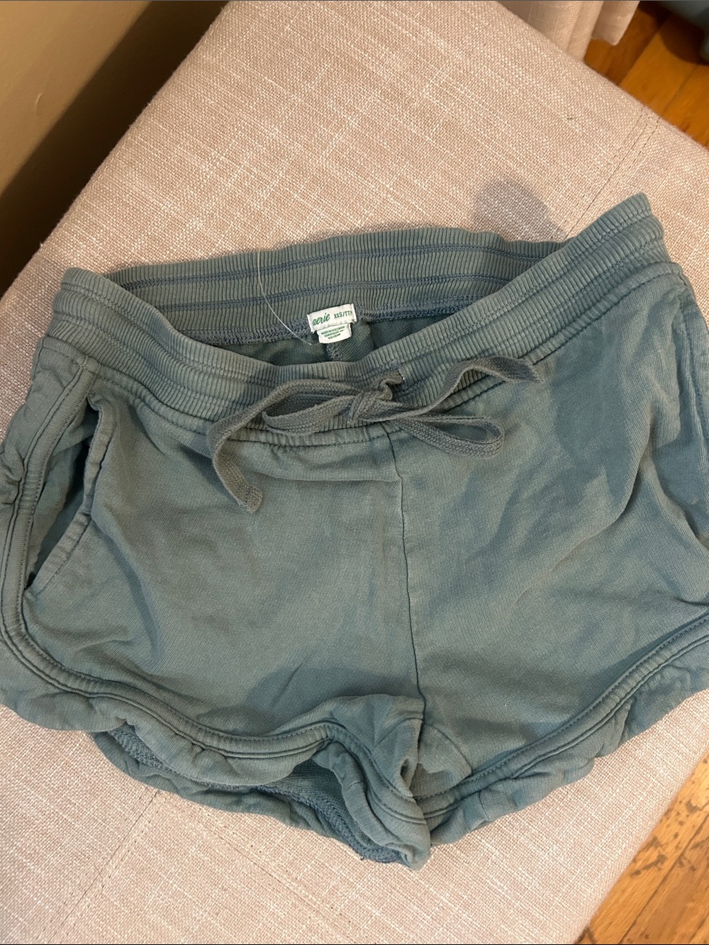 aerie Vintage Wash Drawstring Lounge Shorts in Sage